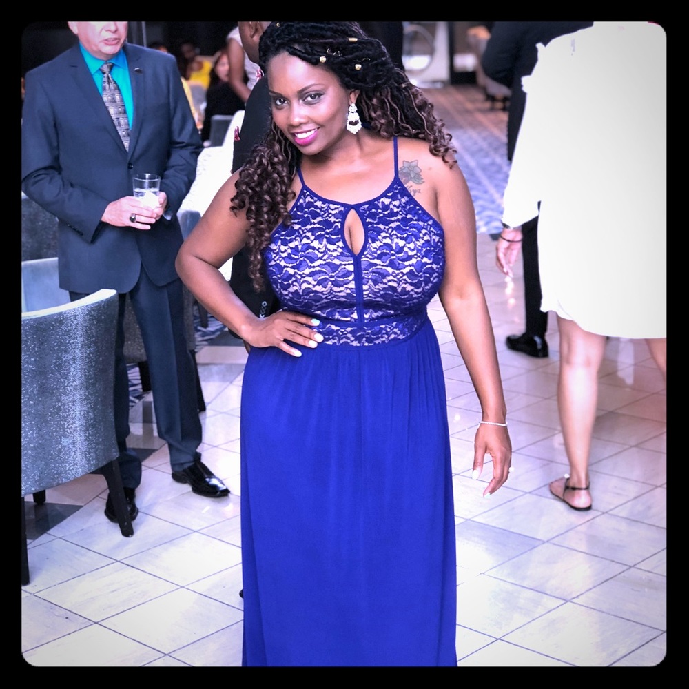 Lace Blue Semi Formal Dress